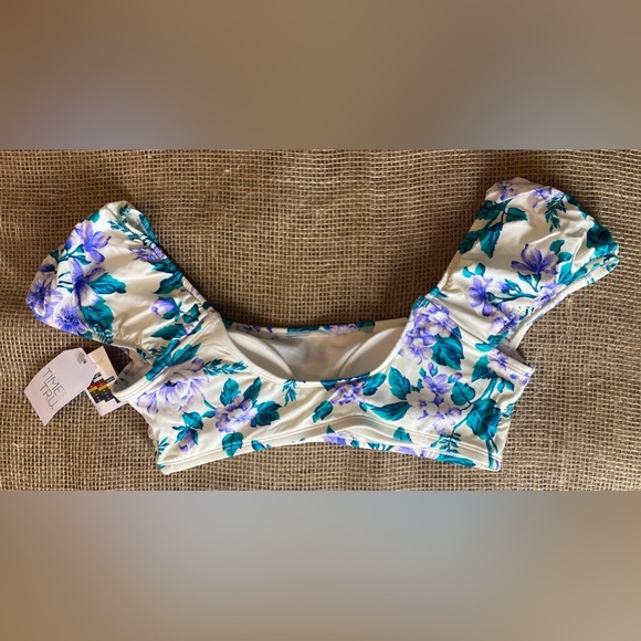 Time & Tru Bathing Suit Top w/Elastic Sleeves, Size S (4/6), Padded, Floral - Picture 2 of 5